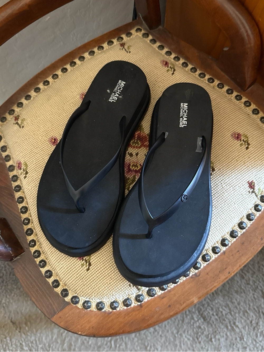 Michael Kors Black Platform Thong Sandals
